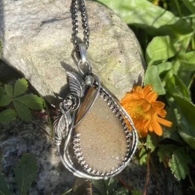 Muschel Anhänger,  Achat Anhänger, Druzy Halskette, Süßwasserperle, Blumen, Blätter,  Sterling Silber Halskette