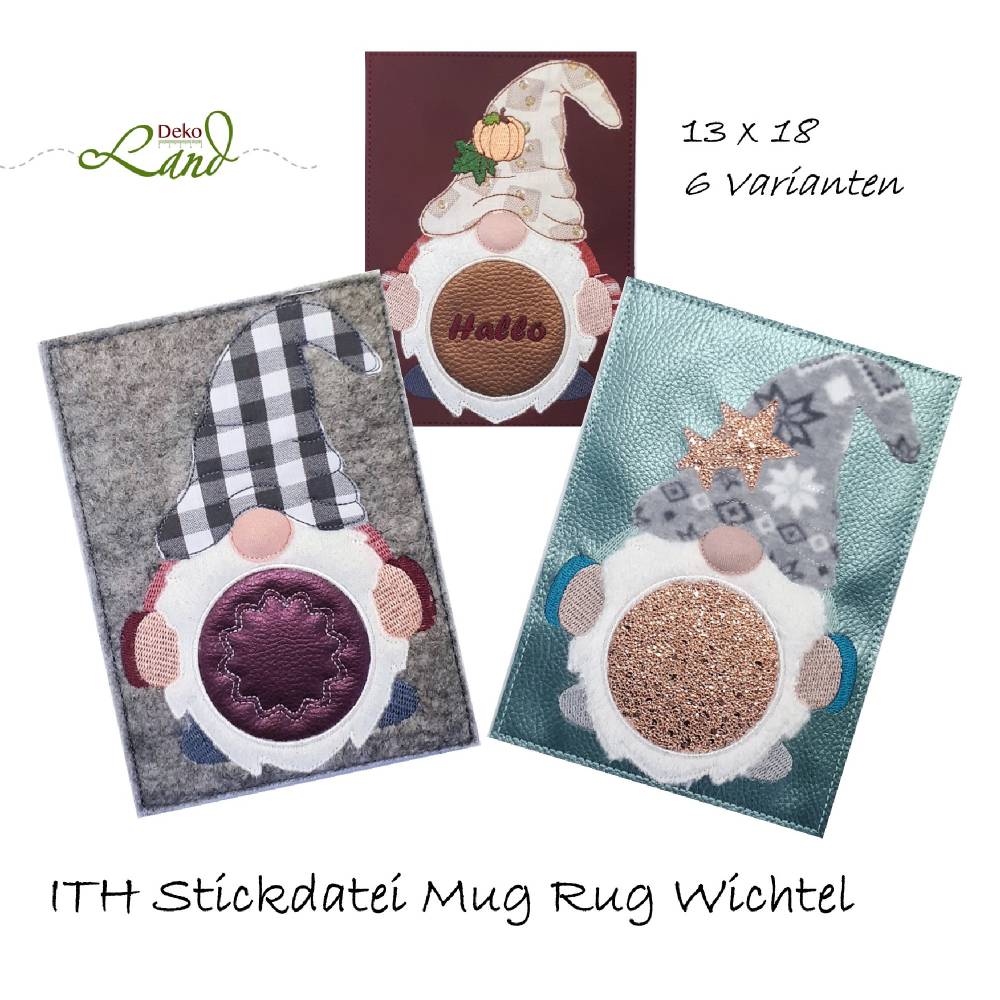 ITH Stickdatei Mugrug 13x18 – Wichtel Mug Rug Untersetzer mit Anleitung Bild 1
