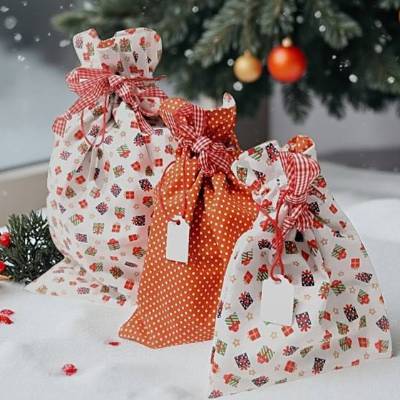 Buntes 3er Set Nikolaussäckchen aus Baumwolle – Wendbare Geschenkbeutel zu Weihnachten