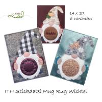 ITH Stickdatei Mugrug 14x20 – Wichtel Mug Rug für Stickmaschine, Sofortdownload