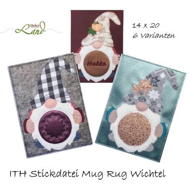 ITH Stickdatei Mugrug 14x20 – Wichtel Mug Rug für Stickmaschine, Sofortdownload