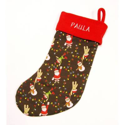 Großer Nikolausstiefel Nikolaussocke Nikolausstrumpf handgefertigt Nikolaus Lichterkette personalisierbar mit Namen   