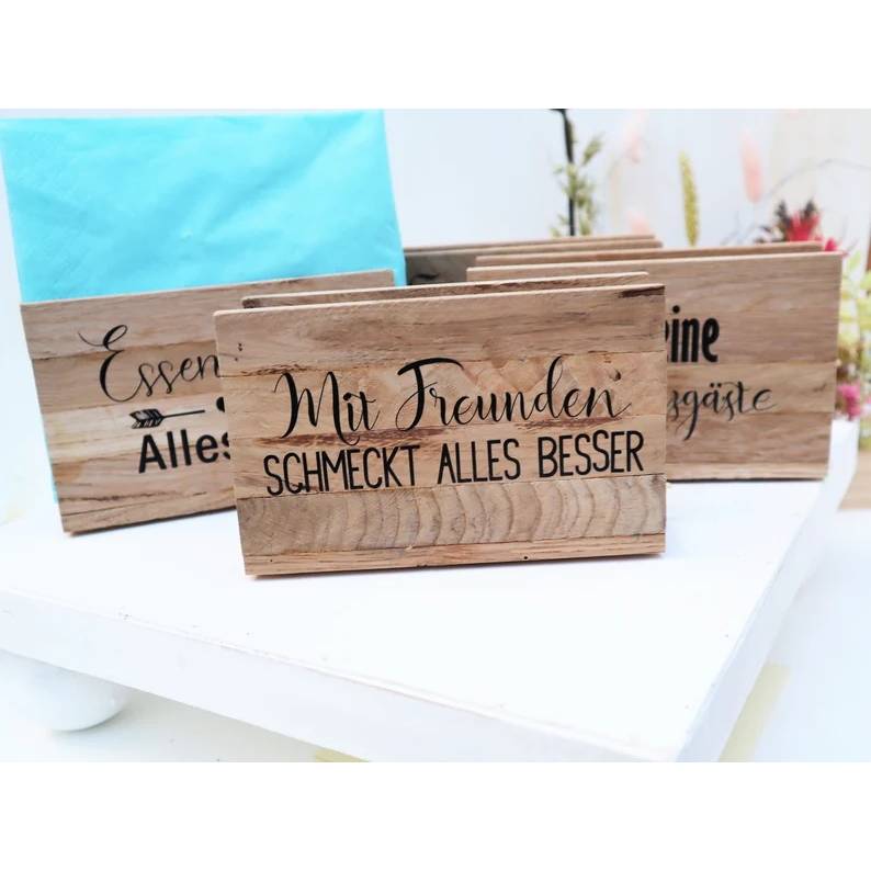 Serviettenhalter aus Holz mit Spruch