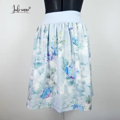 Gr. 48 Damen Jersey Rock Aquarell Blumen Hellblau