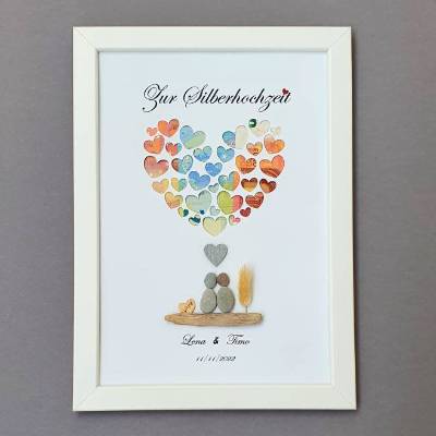 Personalisiertes Geldgeschenk zur Silberhochzeit, Steinbild Silberhochzeit, Geschenk 25. Hochzeitstag