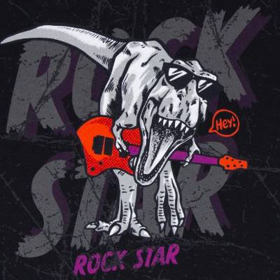 Sweat Panel T-Rex Rockstar Dinosaurier 80cm x 155 cm Oeko-Tex Standard 100(1St/17,-€)