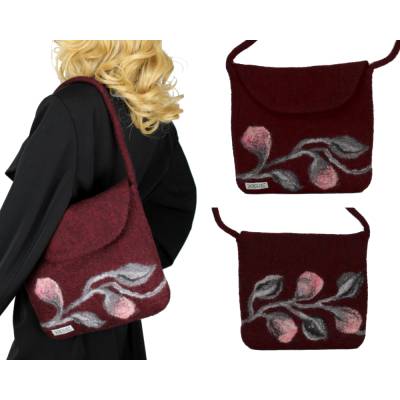 Handgefilzte Handtasche Damen weinrot – Filztasche bordeaux Unikat Schultertasche Merinowolle
