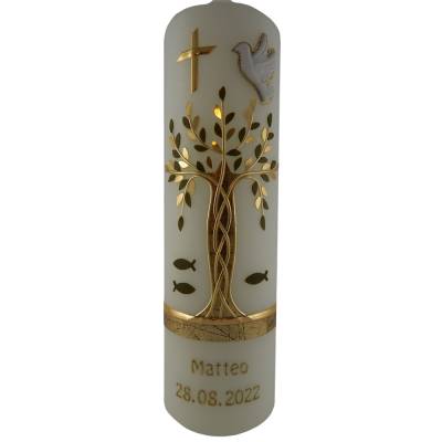 Taufkerze Mädchen Jungen Lebensbaum  gold Baum des Lebens Name Datum Spruch individualisierbar
