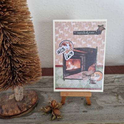 Weihnachtskarte mit Kamin - Geschenk - With Love