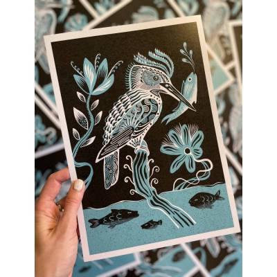 Wasservogel Kunstdruck A4 – Vogelzeichnung auf Designkarton
