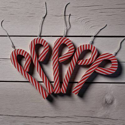 5er Set Zuckerstangen aus Stoff – Christbaumschmuck & Weihnachtsdeko aus Baumwolle