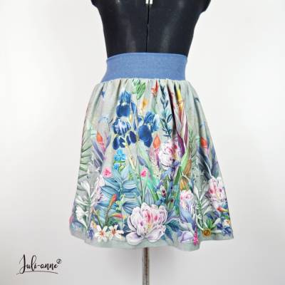 Gr. 44 Damen Jersey Rock Blumen Bordüre 