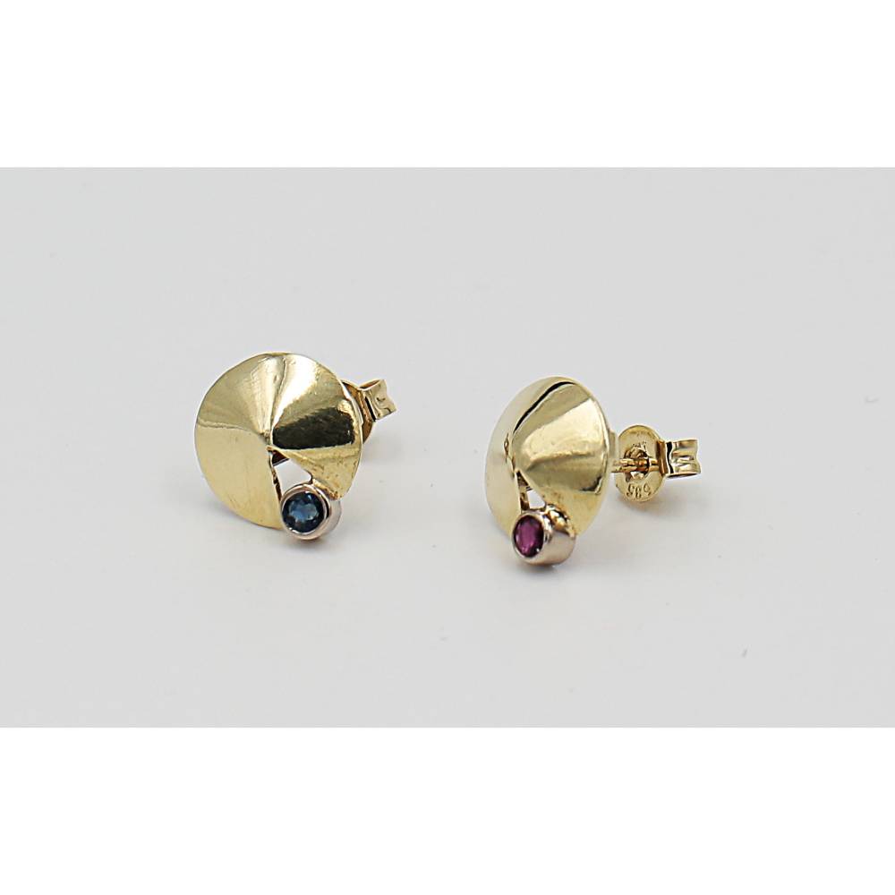 Exklusive Gold-Ohrstecker (585) mit Rubin und Safir Bild 1