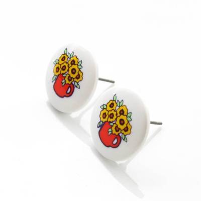 Sonnenblume Knopf Ohrstecker /// ABVERKAUF