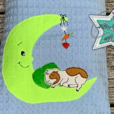 Doodle Stickdatei Meerschweinchen auf dem Mond