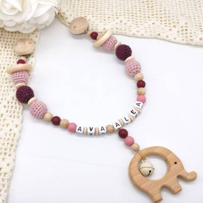 Kinderwagenkette mit Name Mädchen Weinrot Wagenkette