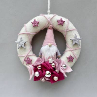 Türkranz aus Filz, Winterkranz, Deko-Kranz für den Winter, Adventskranz mit Wichtel