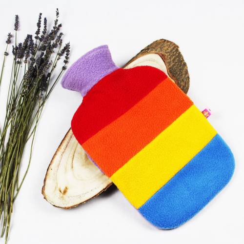 Wärmflaschenbezug, Wärmflaschenhülle Regenbogen bunt aus Fleece, ohne Plastikflasche, für 2L handelsüblichen Flaschen wi