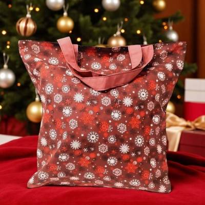 Einkaufstasche XL – Roter Weihnachts-Shopper mit Schneeflocken, wendbar
