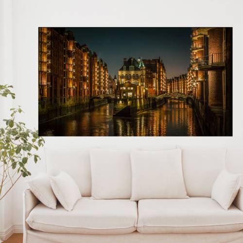 Wasserschloss bei Nacht, Hamburg Foto Datei, Abmessung nach Wunsch, max. Höhe 113,59 cm x Breite 201,89 cm