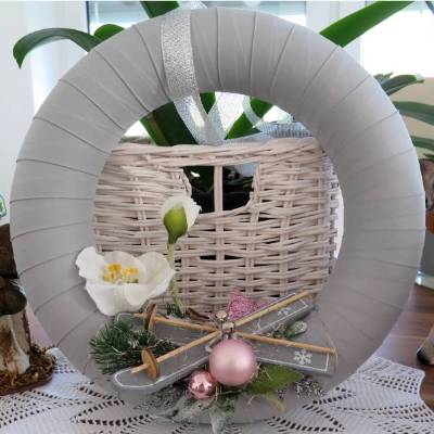 Türkranz grau rosa Weihnachten Advent Winter Deko Kranz Unikat