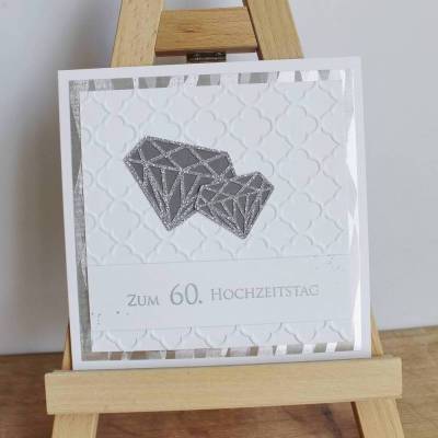 Glückwunschkarte Diamantene Hochzeit – Handgemachte Karte mit glitzernden Diamanten, 15 x 15 cm