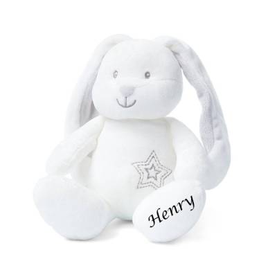 Taufgeschenk Personalisierter Baby Hase Kuscheltier Spielfigur mit Rassel