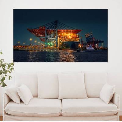 Containerschiff beim Löschen, Foto Datei zum selber drucken, Abmessung nach Wunsch, max. Höhe 118,82 cm x Breite 211,17