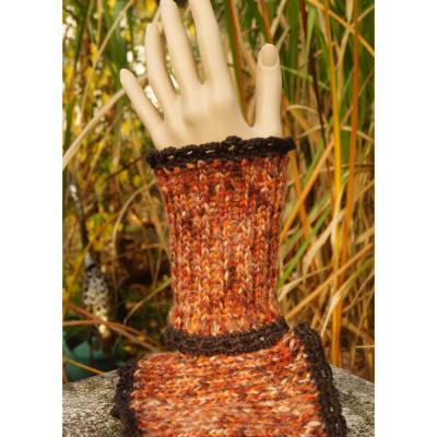 Pulswärmer gestrickt, Handschmeichler, Handwärmer, braunmeliert