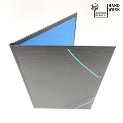 Mappe, DIN A4, schwarz lagune blau, Eckspannermappe, Sammelmappe, handgefertigt
