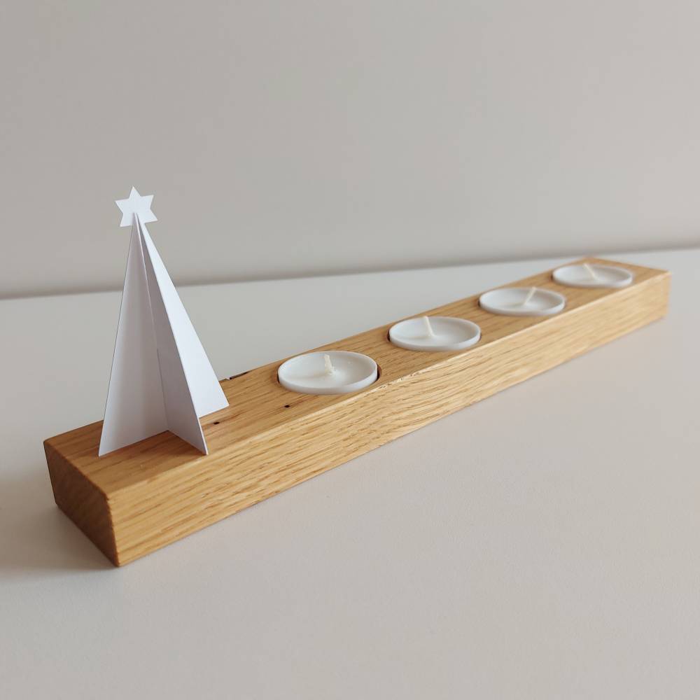 Adventskranz aus Holz, Teelichthalter 4+