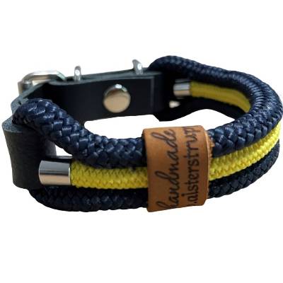 Hundehalsband, Tauhalsband, verstellbar, dunkelblau, gelb, Verschluss mit Leder und Schnalle, für kleine Hunde