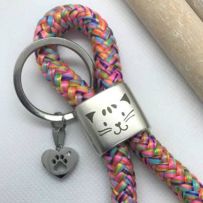 Schlüsselanhänger aus Segelseil/Segeltau, Zwischenstück: "Katzenkopf", multicolor