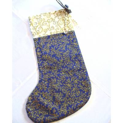 Nikolausstiefel in blau-gold mit Perlenhängern genäht von Hobbyhaus