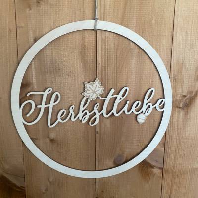 Herbstlicher Holzkranz Ring "Herbstliebe" mit Blatt & Eichel – DIY-Deko