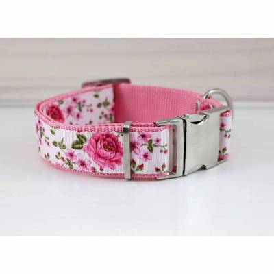 Hundehalsband mit Rosen, rosa und weiß, Blumen, Hund, Haustier, Welpe, romantisch, floral