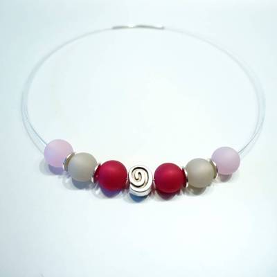Collier * Kette * Polaris-Perlen * Grau * Rosa * Pink * Metallperle * Schnecke * Versilbert *