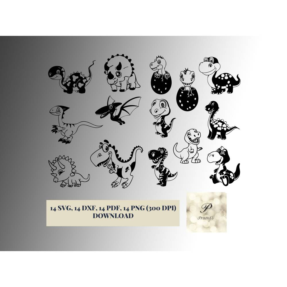Plotterdatei Süßes Dinosaurier Set SVG Dateien für Cricut, lustige Dino Designs in den Formaten svg, png, dxf, pdf Bild 1