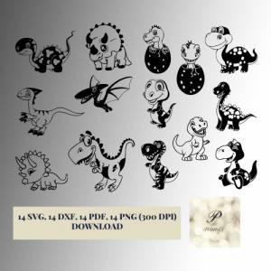 Plotterdatei Süßes Dinosaurier Set SVG Dateien für Cricut, lustige Dino Designs in den Formaten svg, png, dxf, pdf