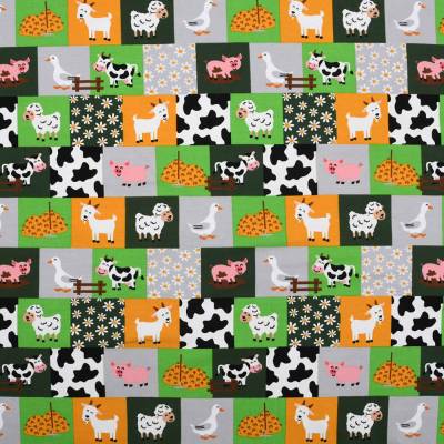 Jersey Baumwolljersey Stoff "Süße Bauernhoftiere" Patchwork grün 