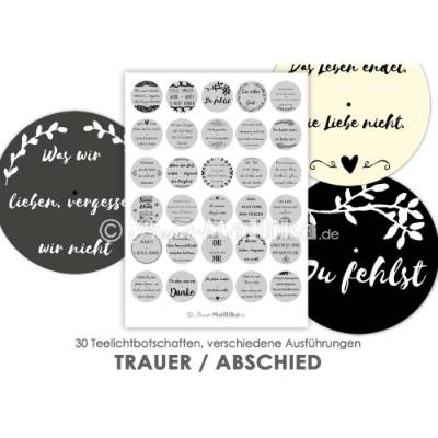 TRAUER / ABSCHIED Teelicht - Botschaften Teelicht Vorlagen Bilder Teelichter digitale Datei zum Selbstausdrucken