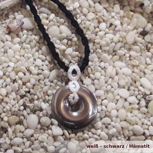 Kordelkette Ida aus Baumwolle mit Edelstein- Donut Verschluss 925er Silber