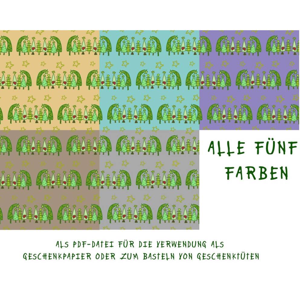 diy Geschenktüte oder Geschenkpapier - digitale Datei - Muster für den A4 Ausdruck -- Tannenbäume Bild 1