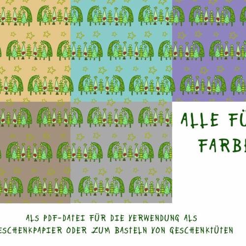 diy Geschenktüte oder Geschenkpapier - digitale Datei - Muster für den A4 Ausdruck -- Tannenbäume