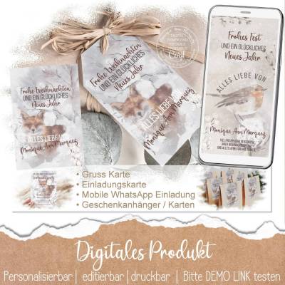 Bearbeitbare Weihnachtskarte • Einladungskarten • Karten Weihnachten • Personalisierbar • DIY • Druckvorlage PDF | 