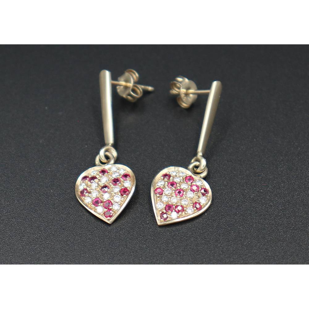 Weißgold (585) Herz-Ohrhänger mit Rubinen & Brillanten – 14 K Weißgold-Ohrringe mit Rubinen & Brillanten Bild 1