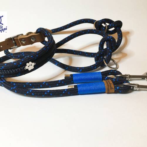 Tauleine Tauhalsband Set mit Charming Pfote , verstellbar, mit Leder, hochwertiges Segeltau, sehr edel, für mittelgroße 