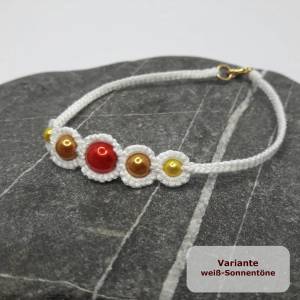 Armband Nicolina mit je 5 Perlen Baumwolle Verschluss Silber vergoldet