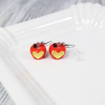 Ohrringe Ohrhänger Apfel Äpfel Herz Geschenk Geschenkidee Niedlich Cute Kawaii Niedlich Ohrhaken