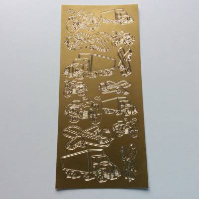Sticker gold, mit Motorrad, LKW, Flugzeug, selbstklebend, Kartenbasteln , Gestalten von Glückwunschkarten 